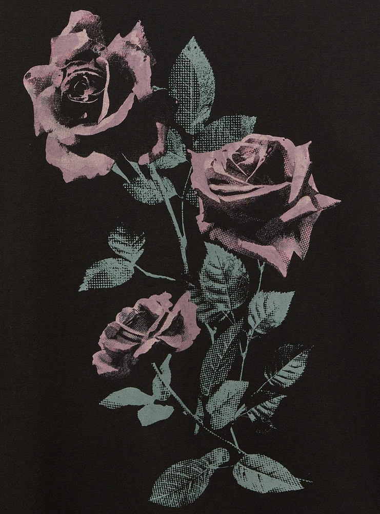 Roses Super Soft Fleece Relaxed Off-Shoulder Pullover