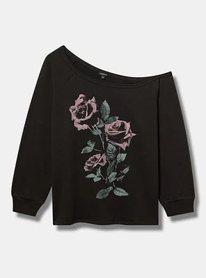 Roses Super Soft Fleece Relaxed Off-Shoulder Pullover