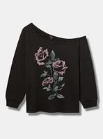 Roses Super Soft Fleece Relaxed Off-Shoulder Pullover