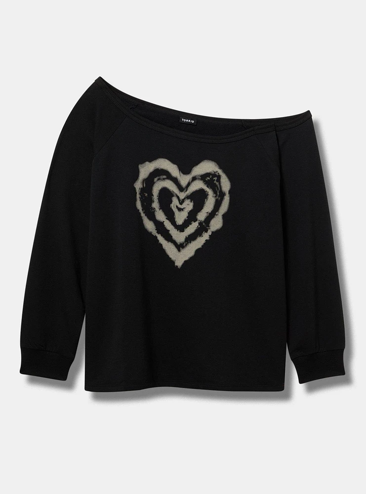 Heart Relaxed Super Soft Fleece Off-Shoulder Sweater