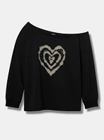 Heart Relaxed Super Soft Fleece Off-Shoulder Sweater