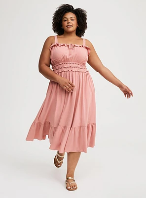 Shirred Bodice Midi Dress