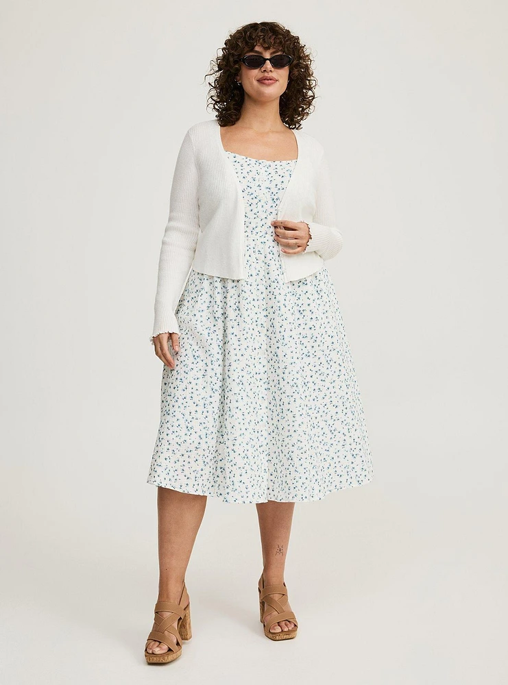 Smocked Button Down Midi Dress