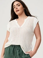 Pointelle V-Neck Pullover