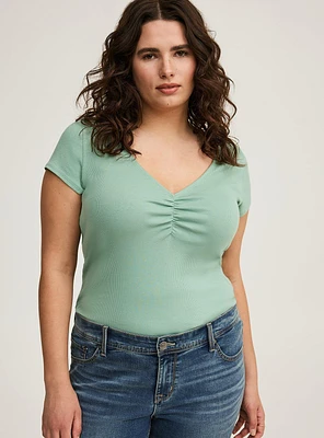 Rib Cinched V-Neck Tee