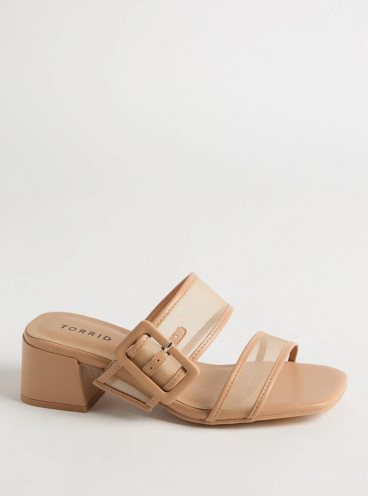 Mesh Buckle Double Band Block Heel (WW