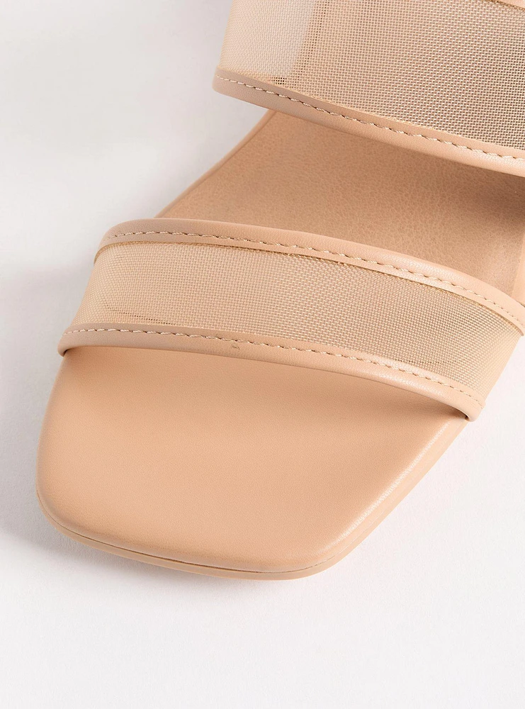 Mesh Buckle Double Band Block Heel (WW