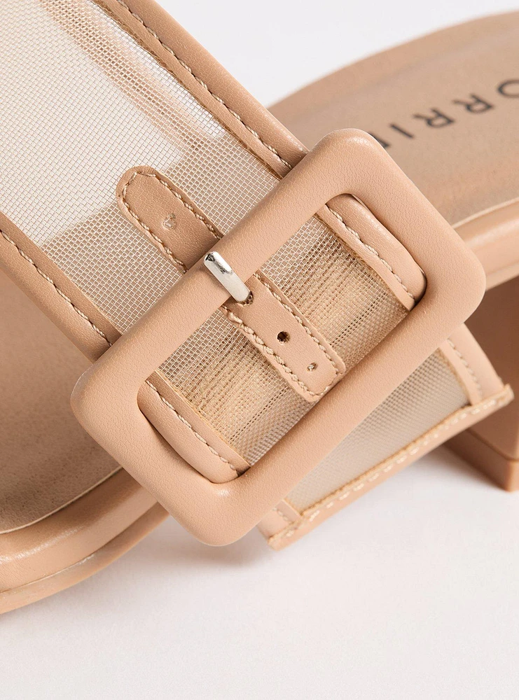 Mesh Buckle Double Band Block Heel (WW