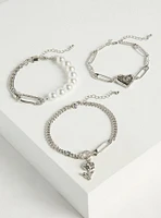 Pave Heart Pearl Bracelet Set