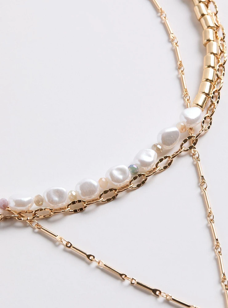 Pearl Disc Layered Necklace