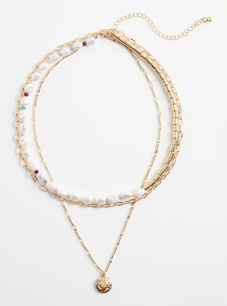 Pearl Disc Layered Necklace