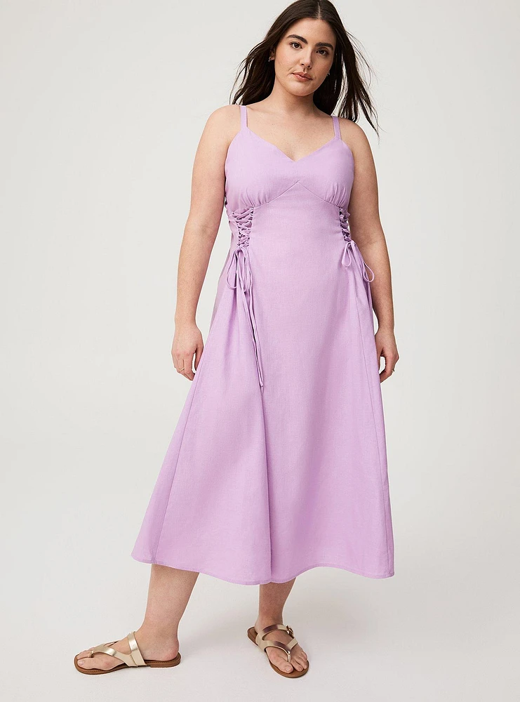 Lace-Up Tea Length Dress