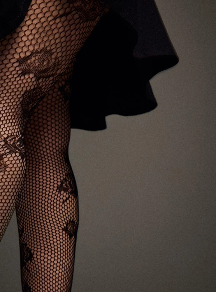 Nightfall Fishnet Floral Tights