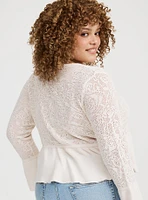 POINTELLE RUFFLE HEM TIE FRONT CARDIGAN