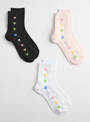 3-Pack Heart Crew Socks