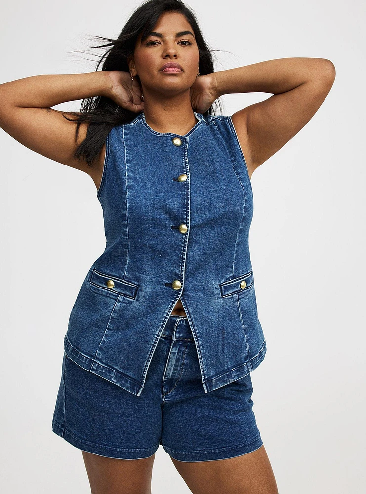 Studio High Neck Denim Vest
