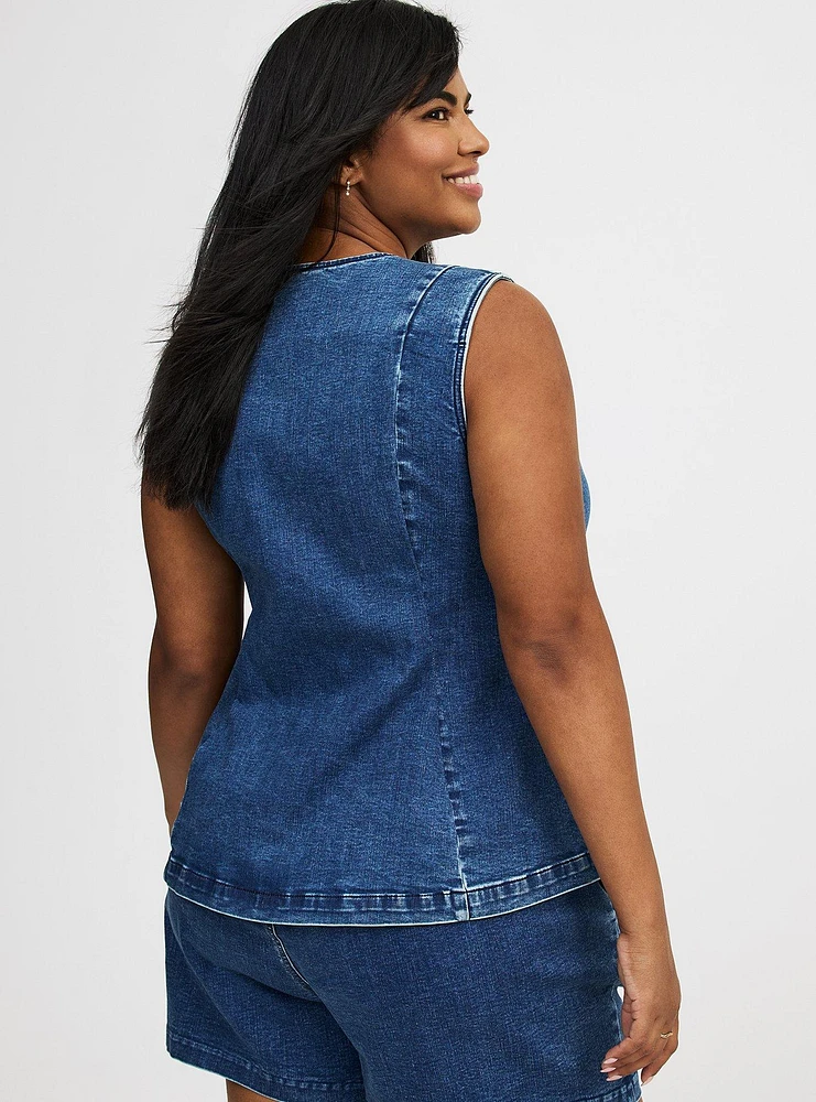 Studio High Neck Denim Vest