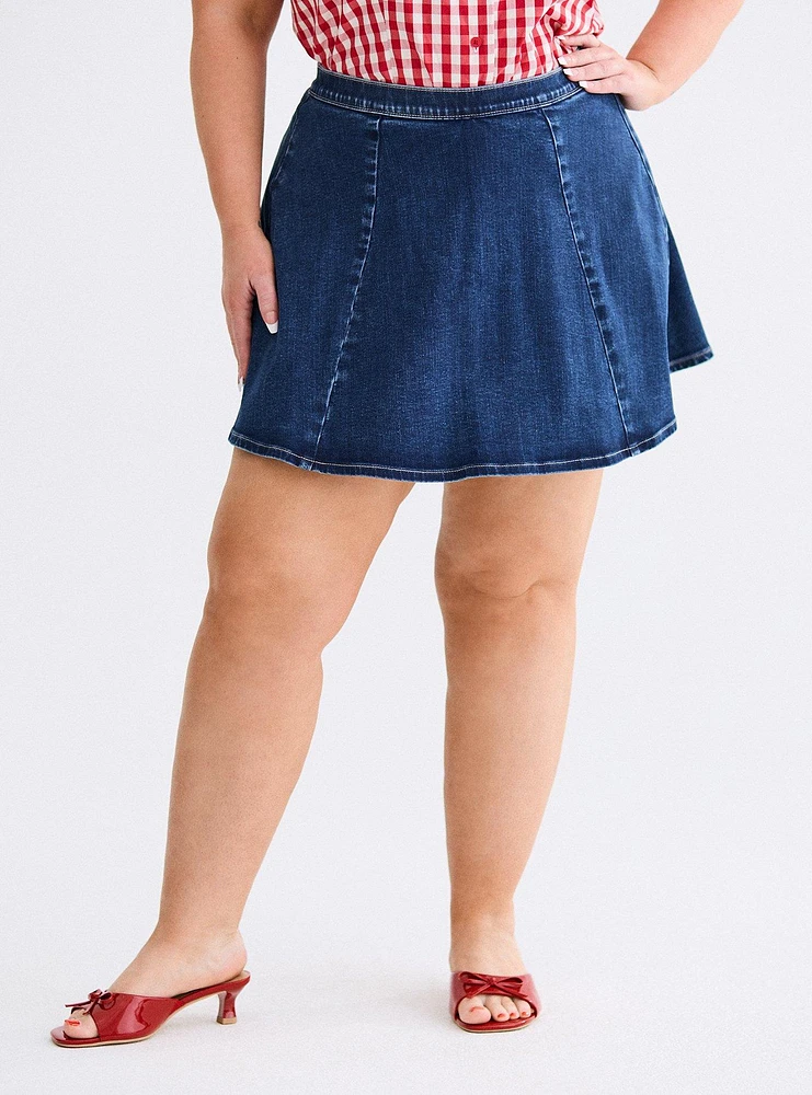Retro Chic Denim Mini Skort