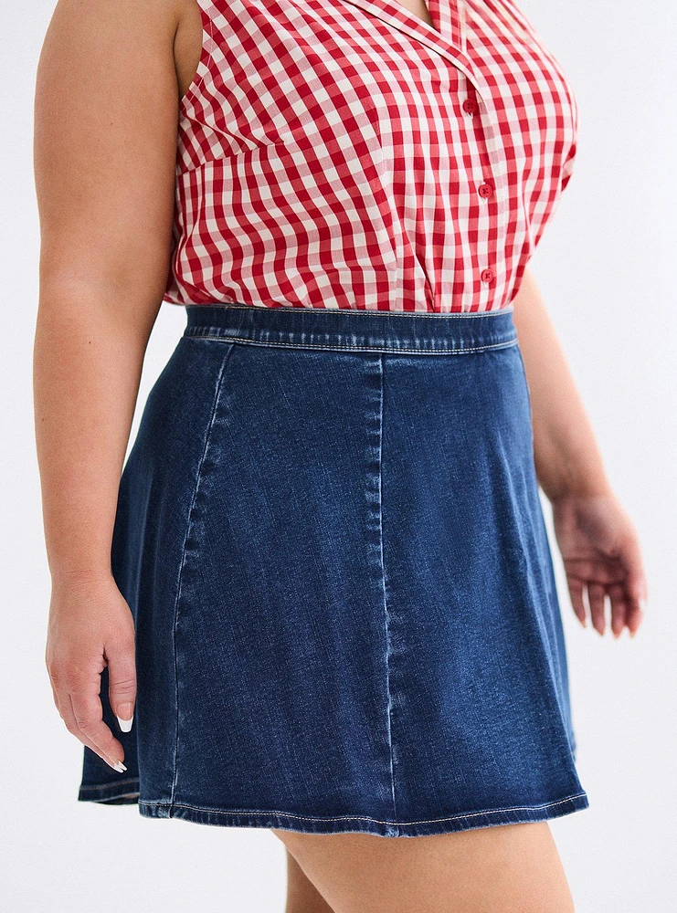 Retro Chic Denim Mini Skort