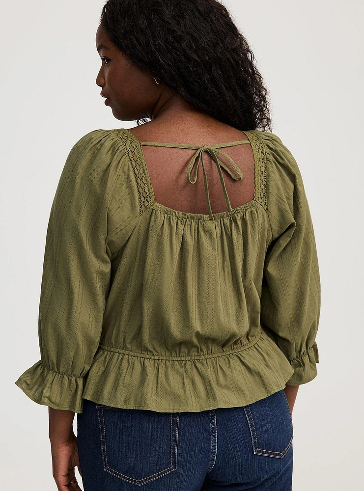Cotton Dobby Square Neck Top