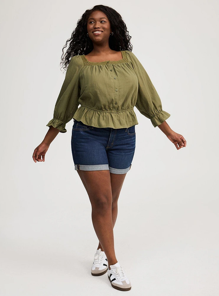 Cotton Dobby Square Neck Top