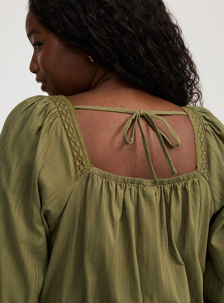 Cotton Dobby Square Neck Top