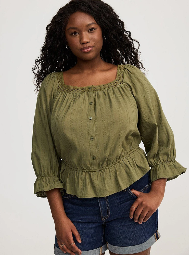 Cotton Dobby Square Neck Top