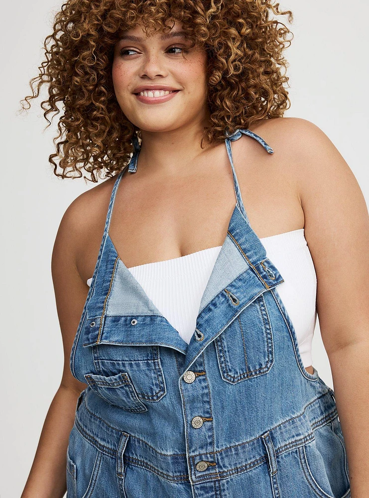 Button Front Denim Overall