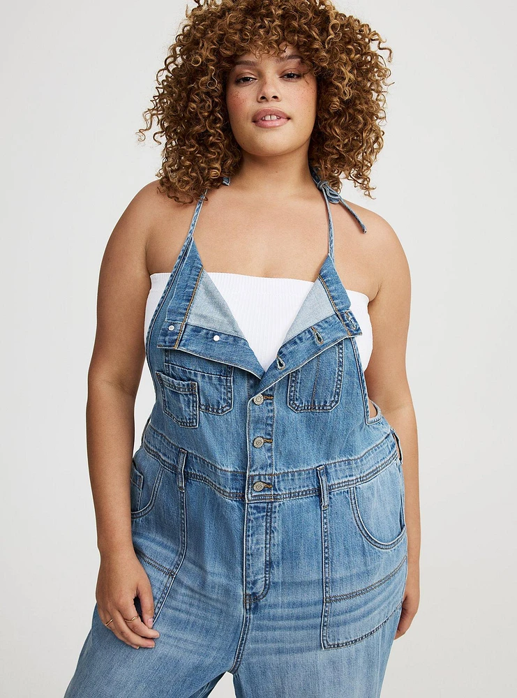 Button Front Denim Overall