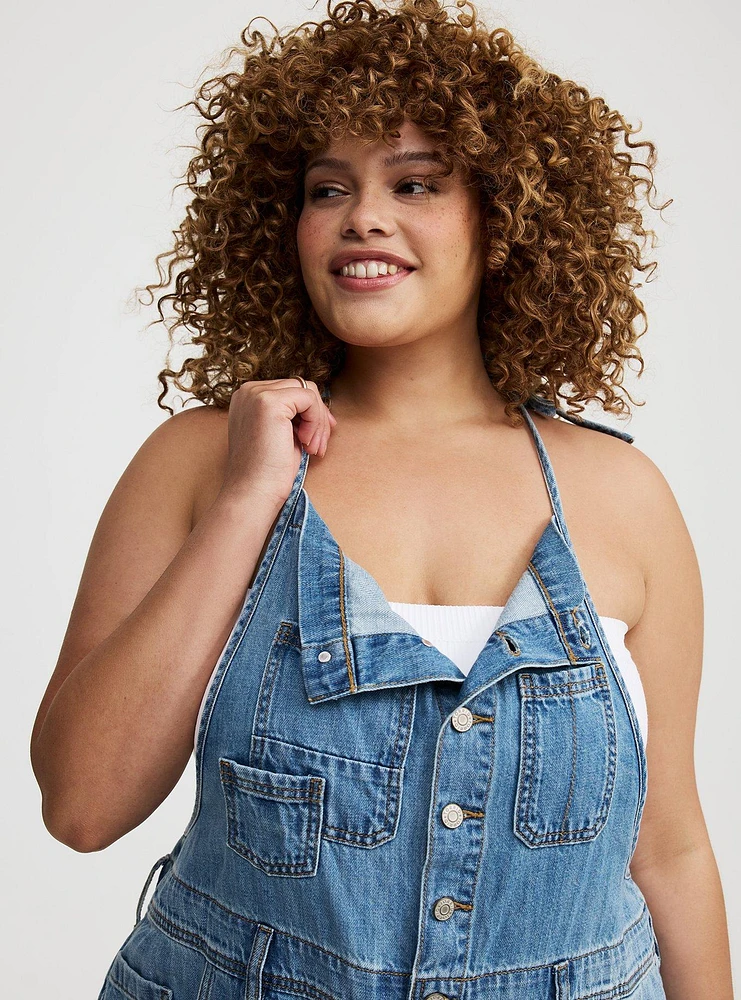 Button Front Denim Overall