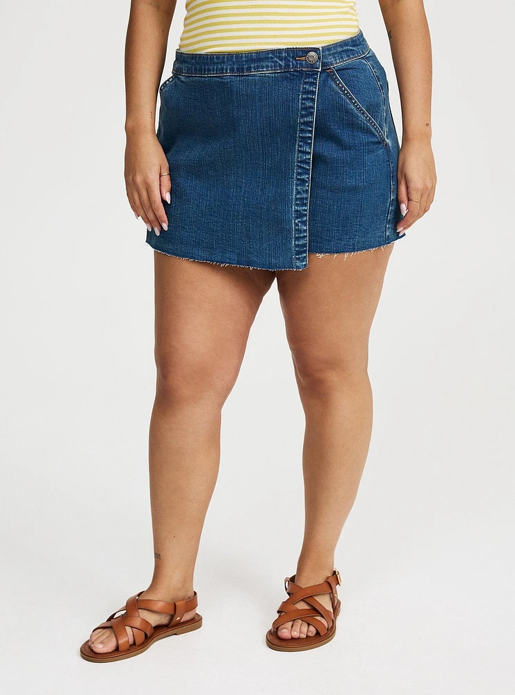 Mid-Rise Denim Skort