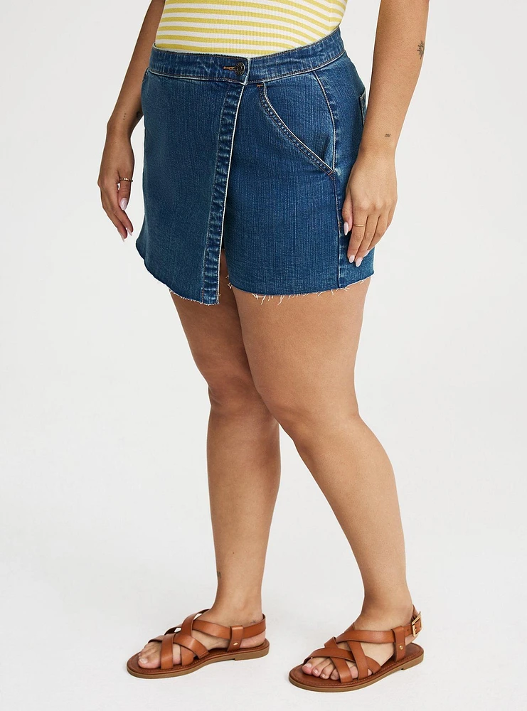 Mid-Rise Denim Skort