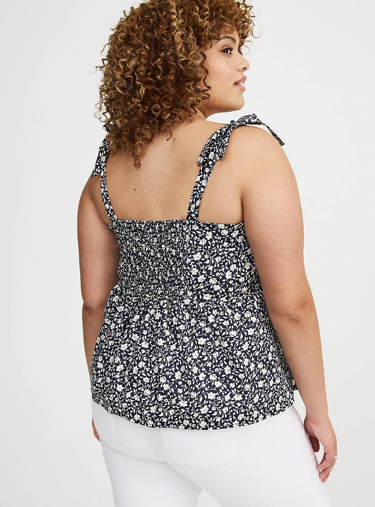 Poplin Peplum Tie Strap Top
