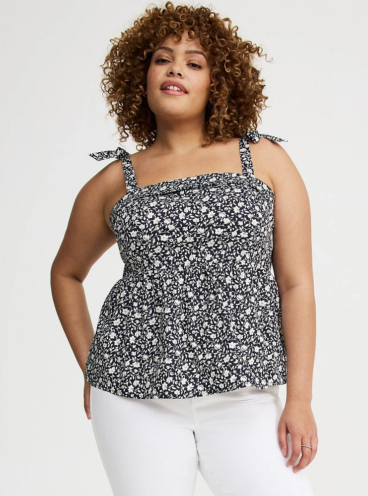 Poplin Peplum Tie Strap Top