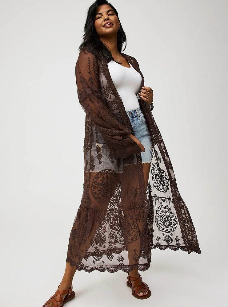 Embroidered Lace Mesh Kimono