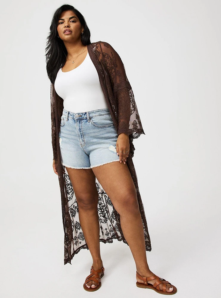 Embroidered Lace Mesh Kimono