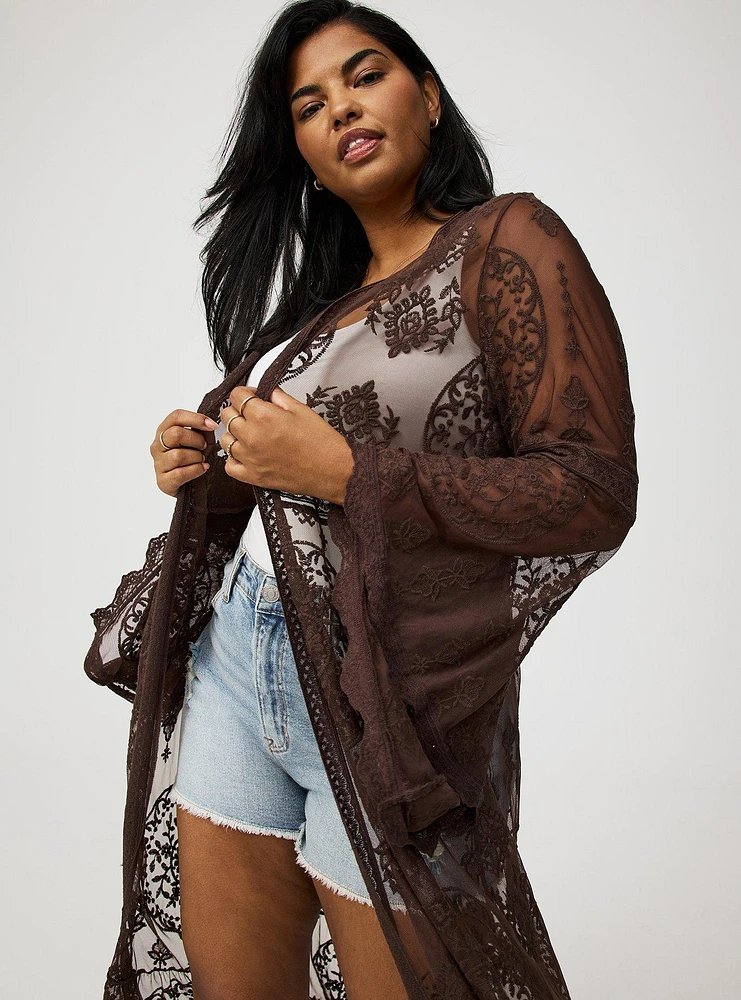 Embroidered Lace Mesh Kimono