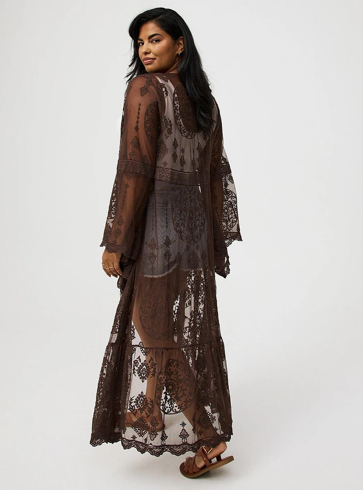 Embroidered Lace Mesh Kimono