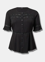 Lace Inset Button Front Top