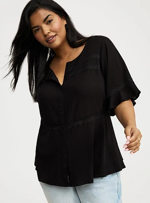 Lace Inset Button Front Top