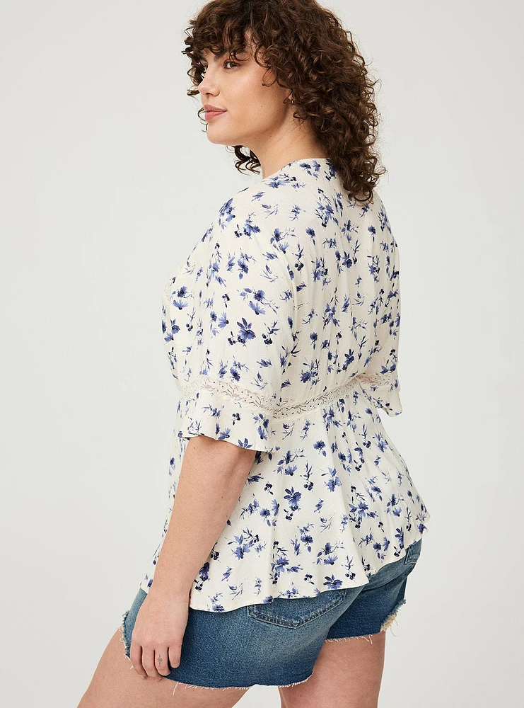 Lace Inset Button Front Top