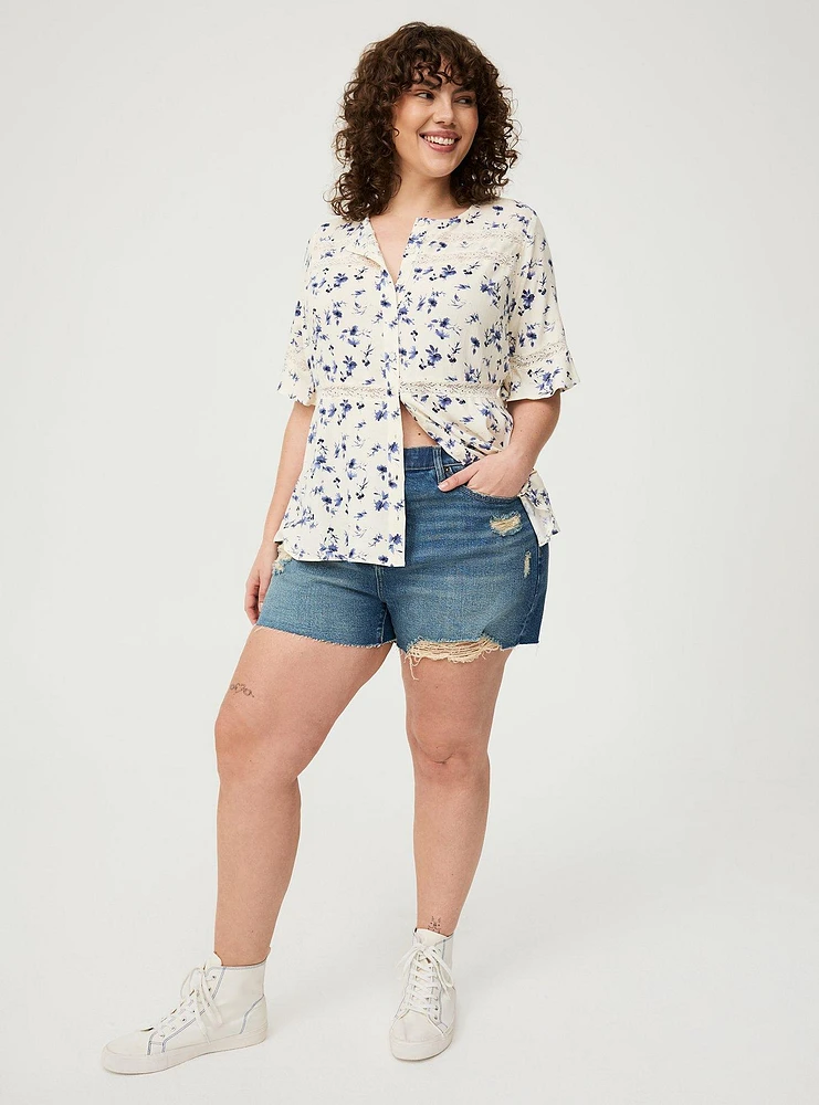 Lace Inset Button Front Top