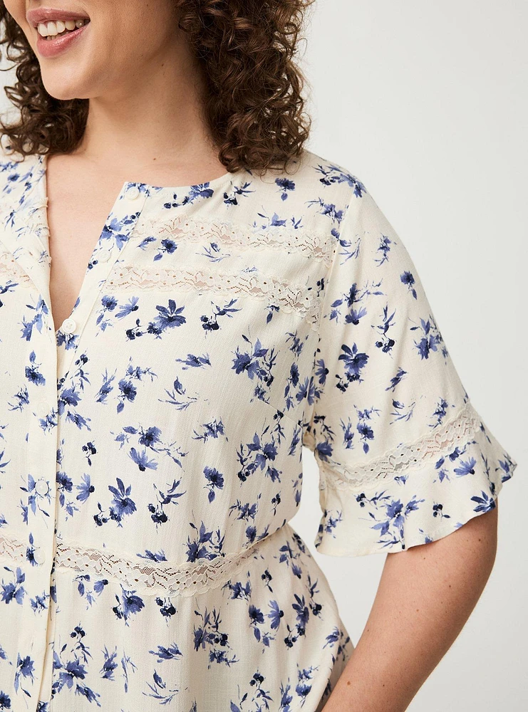Lace Inset Button Front Top