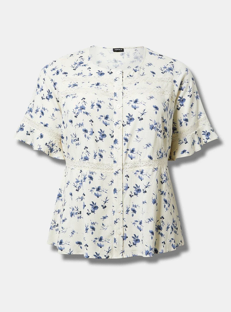 Lace Inset Button Front Top
