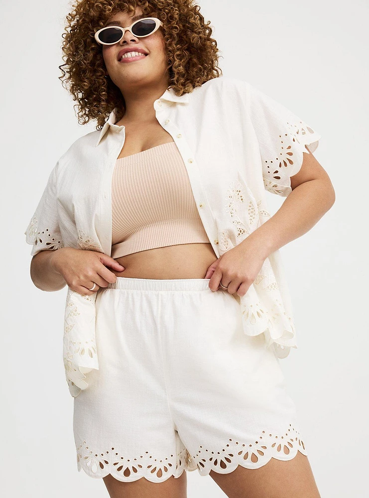 Embroidered Beach Linen Short