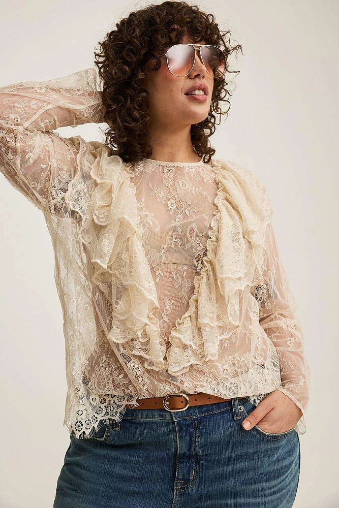 Lace Ruffle Long Sleeve Top