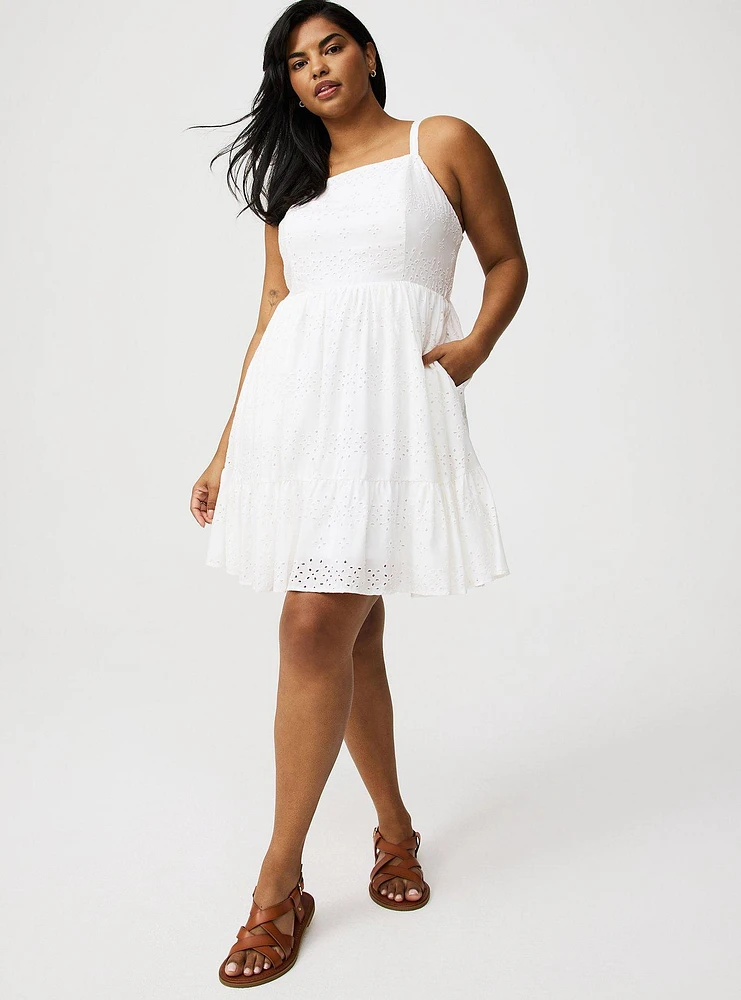 High-Neck Eyelet Mini Dress