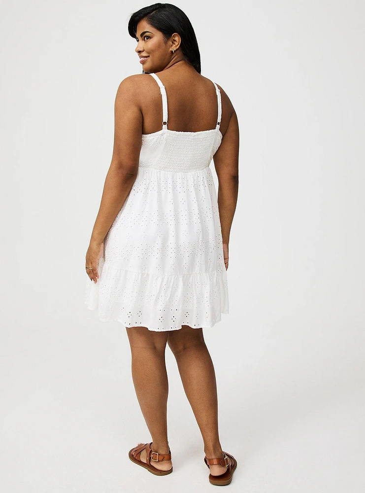 High-Neck Eyelet Mini Dress