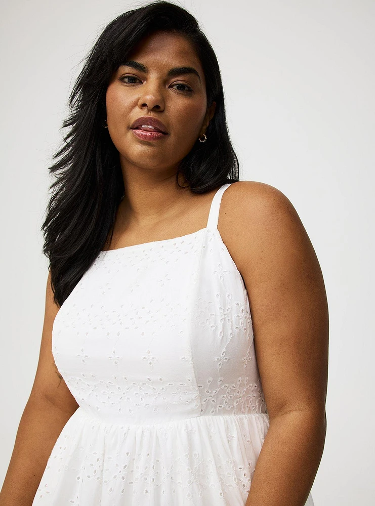 High-Neck Eyelet Mini Dress