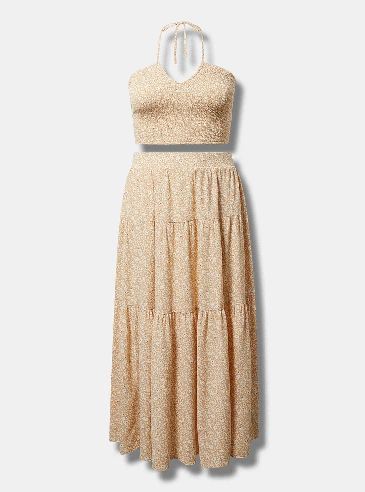 Smocked Crop Top And Maxi Skirt Set